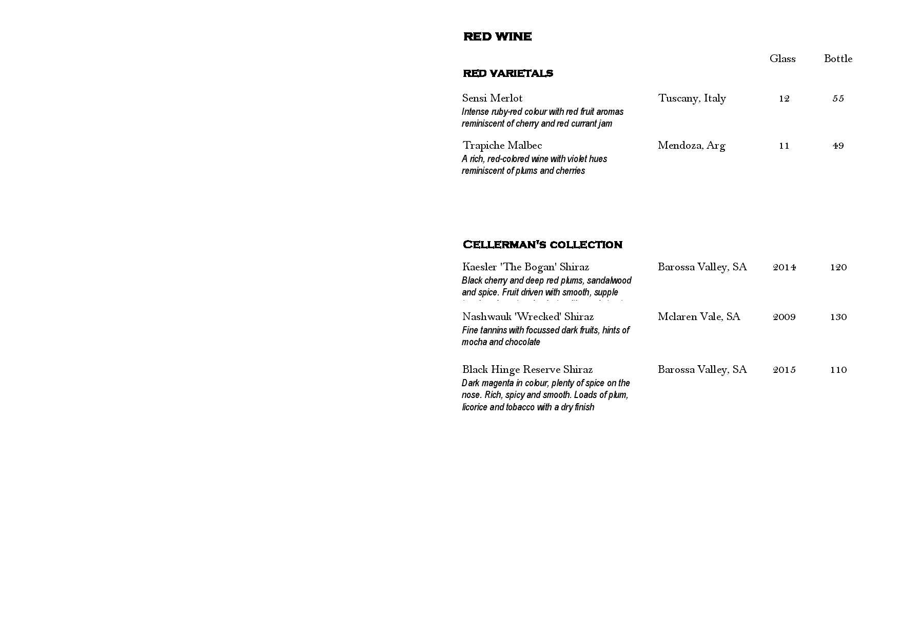 Menu at Le Sands Restaurant, BrightonLeSands