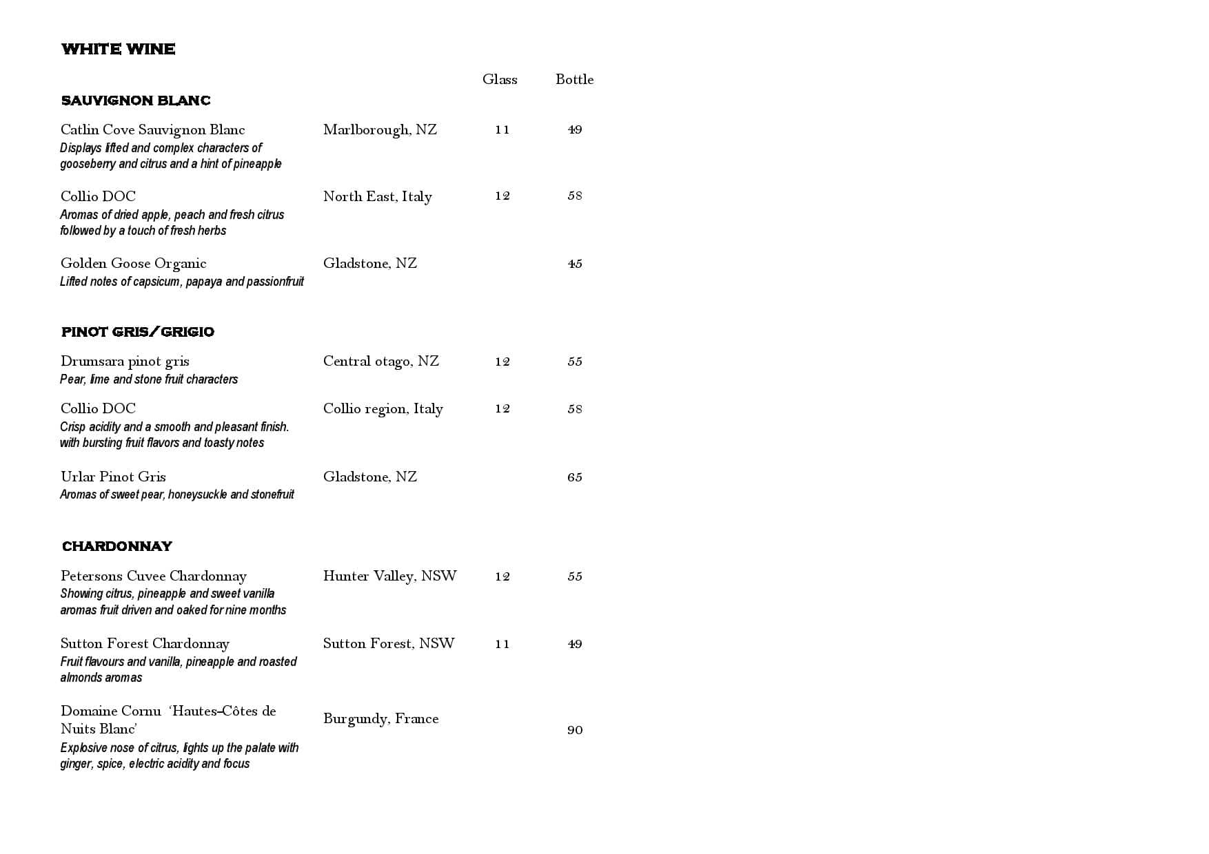 Menu at Le Sands Restaurant, BrightonLeSands