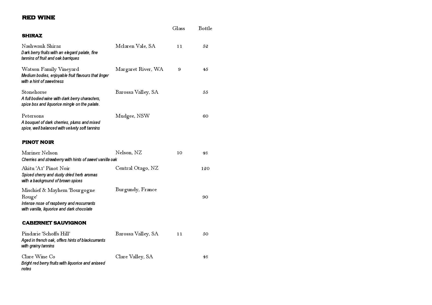 Menu at Le Sands Restaurant, BrightonLeSands