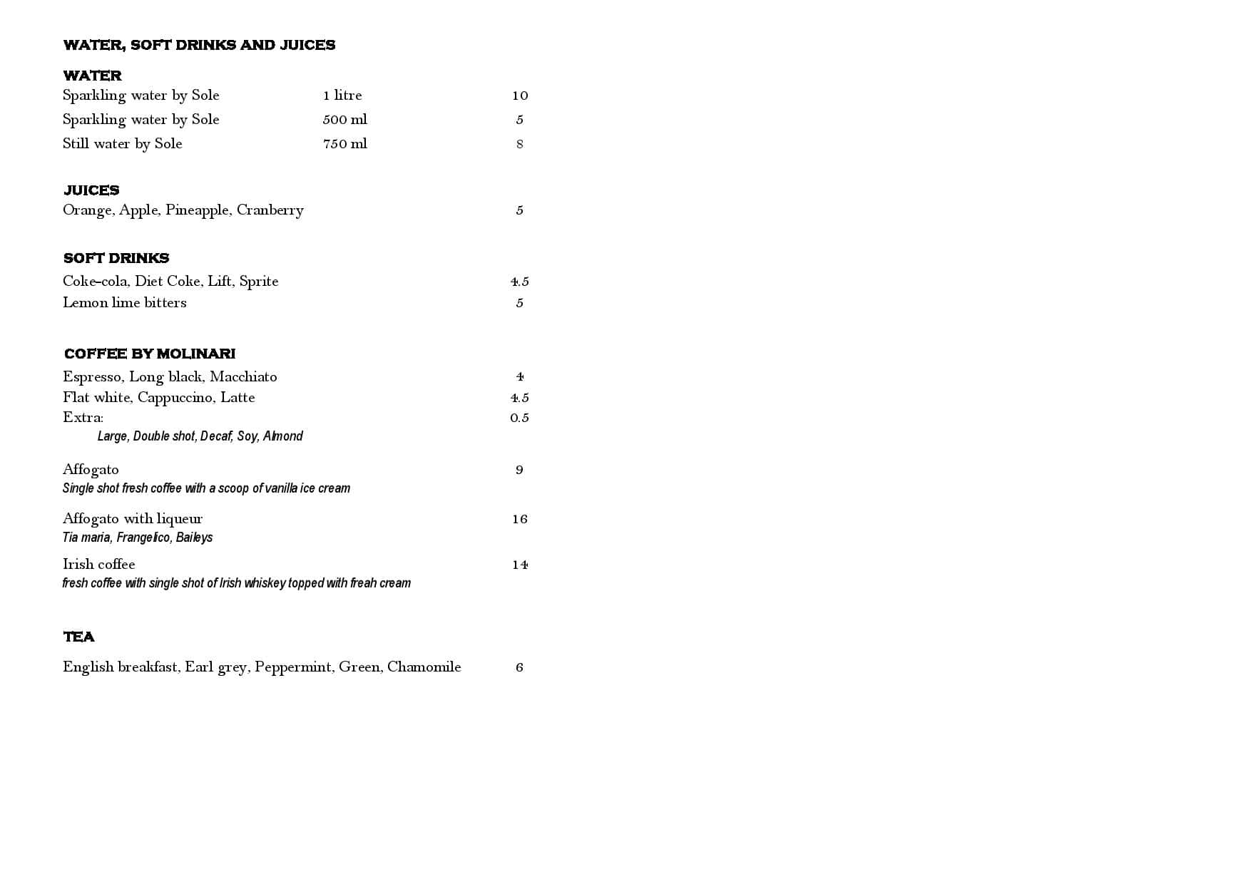 Menu at Le Sands Restaurant, BrightonLeSands