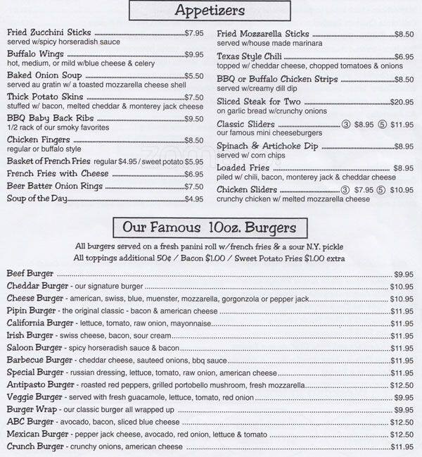 Pipin's Pub Menu, Menu for Pipin's Pub, Fort Hamilton, New York City