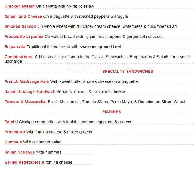 Menu at Bread Line restaurant, Washington