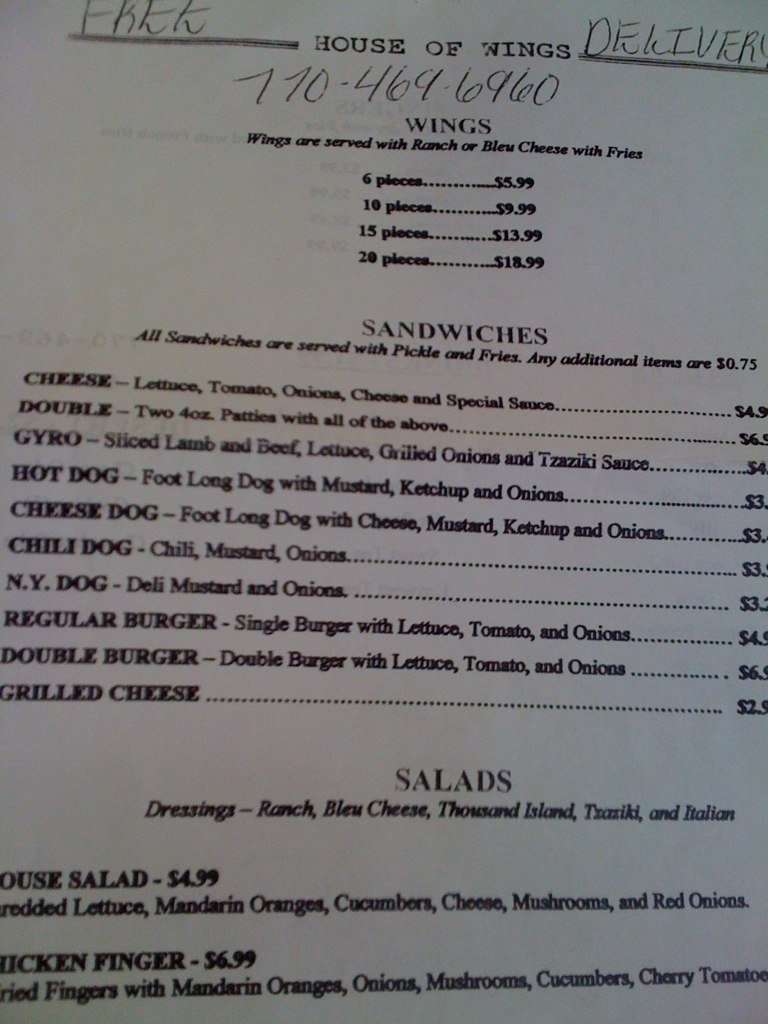 House of Wings Menu, Menu for House of Wings, Newnan, Atlanta