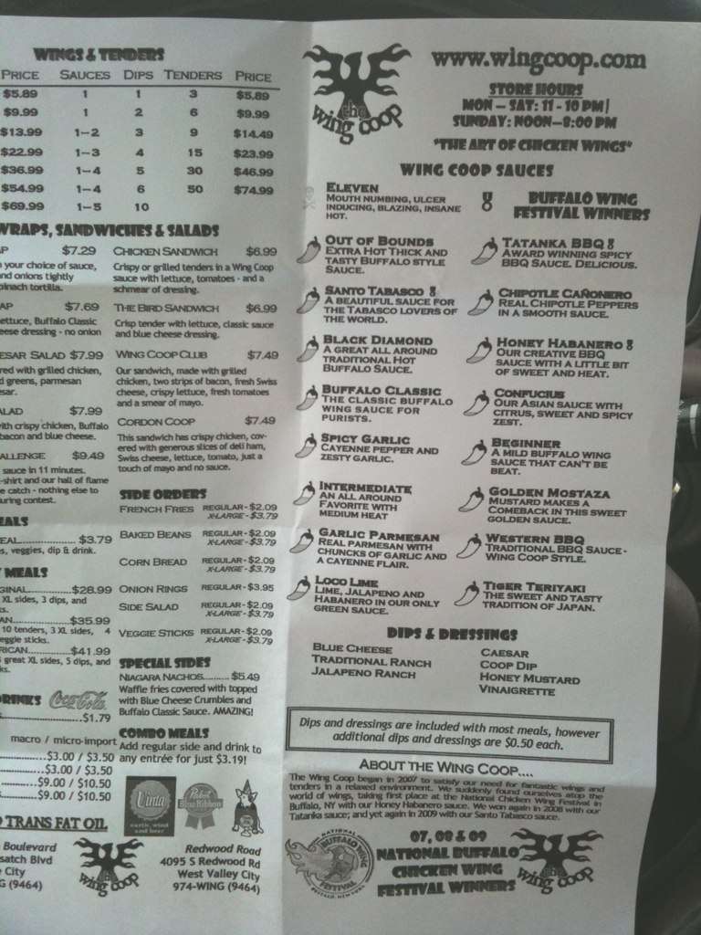 Wing Coop Menu, Menu for Wing Coop, Taylorsville, Salt Lake City