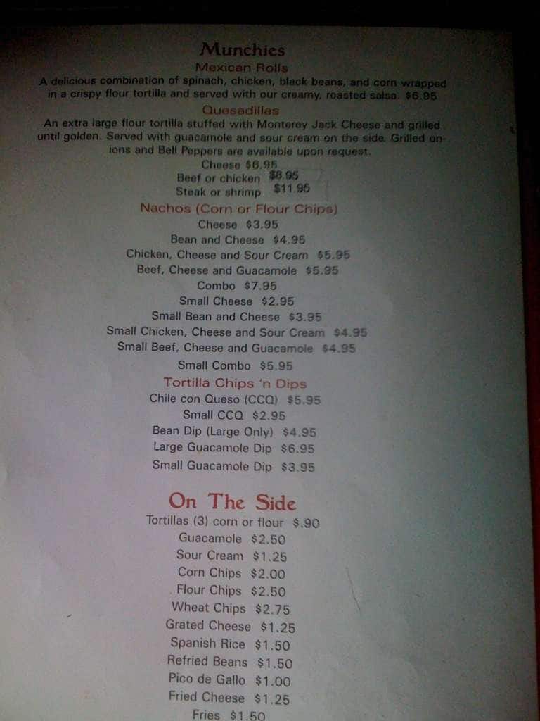 Menu at Maria's Mexican Restaurant, Bogalusa