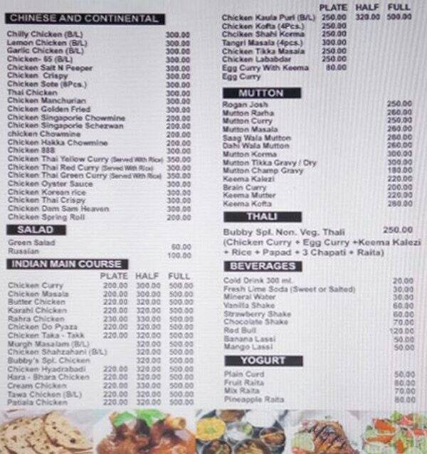 Bubby Fish & Chicken Corner menu