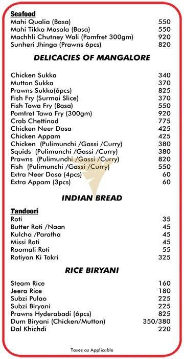 Fusion Multicuisine Restaurant menu