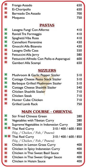 Fusion Multicuisine Restaurant menu