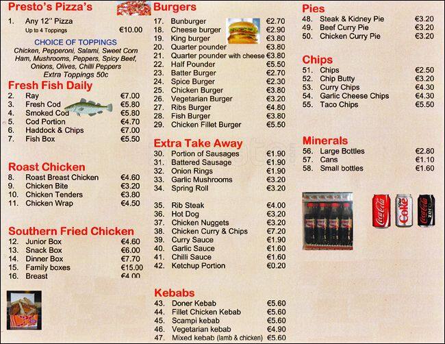 Presto Menu, Menu untuk Presto, Beggars Bush, Dublin Zomato Irlandia