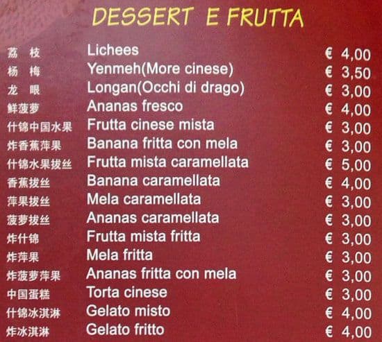 Menu di Bellavista 
