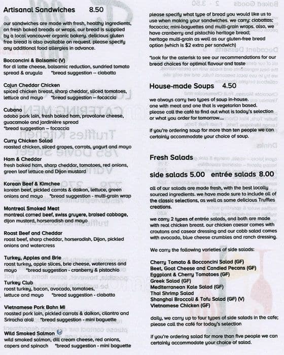 Truffles Fine Foods Cafe Menu, Menu for Truffles Fine Foods Cafe