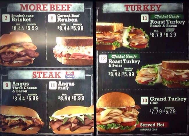 Menu at Arby's fast food, Palatine, 139 N Northwest Hwy