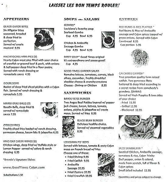 Good Times Cajun Cuisine Menu, Menu for Good Times Cajun Cuisine