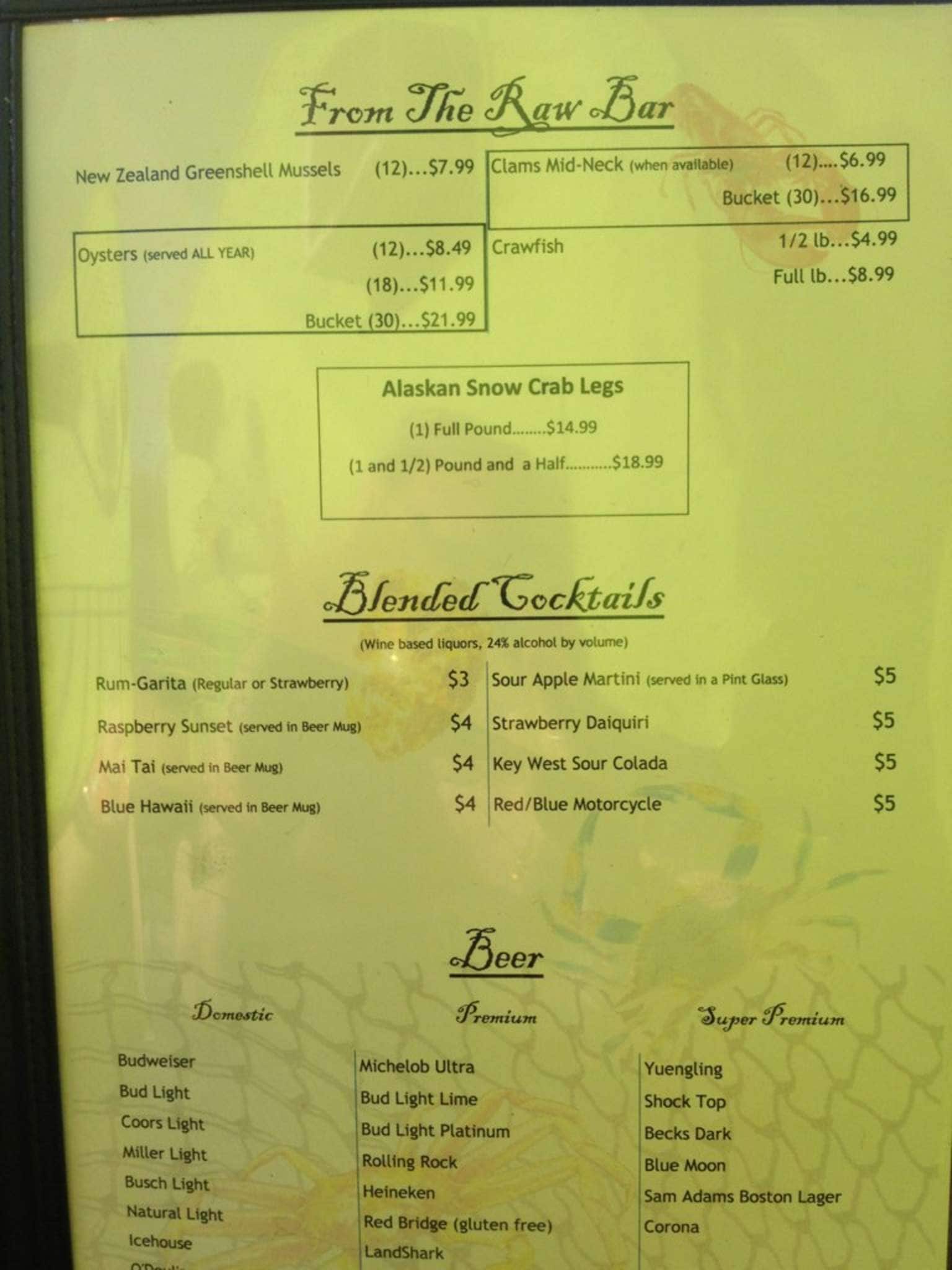 Menu at Magnolia's Oyster Bar, Leesburg