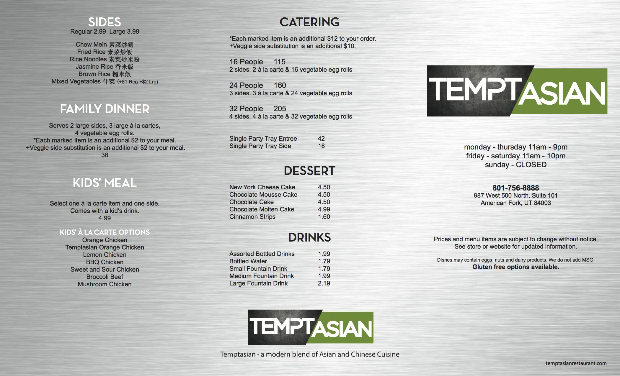 Temptasian Restaurant Menu For American Temptasian Restaurant Menu