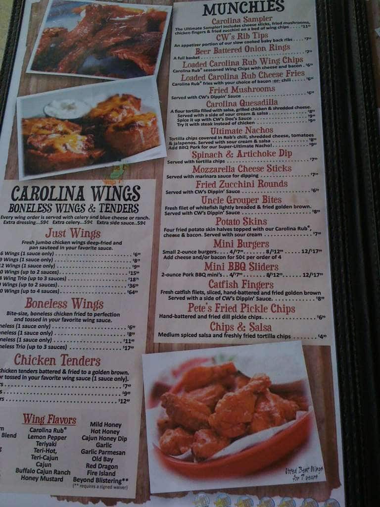 Carolina Wings Rib House Menu