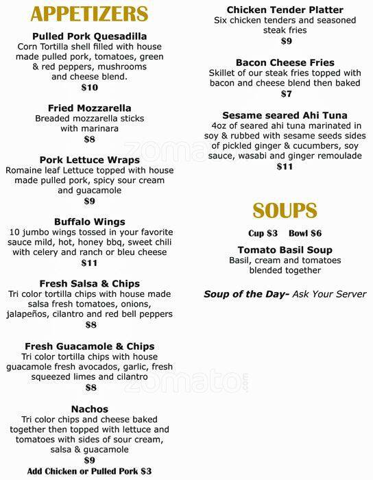 Yesterday's Restaurant Bar and Grille Menu Urbanspoon/Zomato