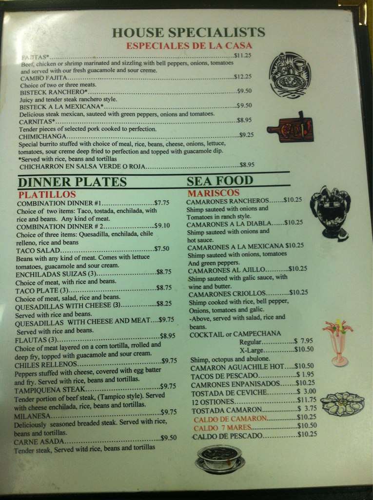 Menu at Taqueria Tlaquepaque restaurant, Palm Springs, 362 S Palm Canyon Dr