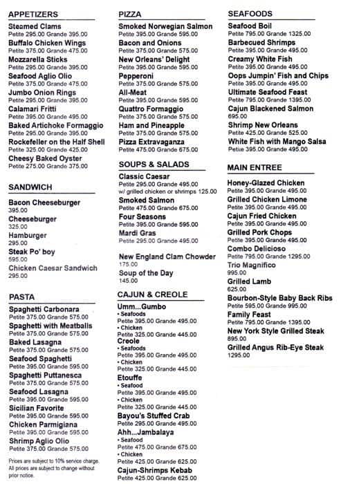 Gumbo Menu, Menu for Gumbo, Mall of Asia Complex (MOA), Pasay City ...