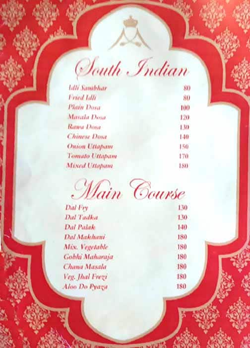 Manuhar Restaurant menu