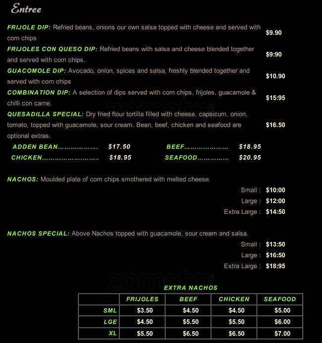 Menu at Mexican Cantina restaurant, Narre Warren, 1 Rebound Ct