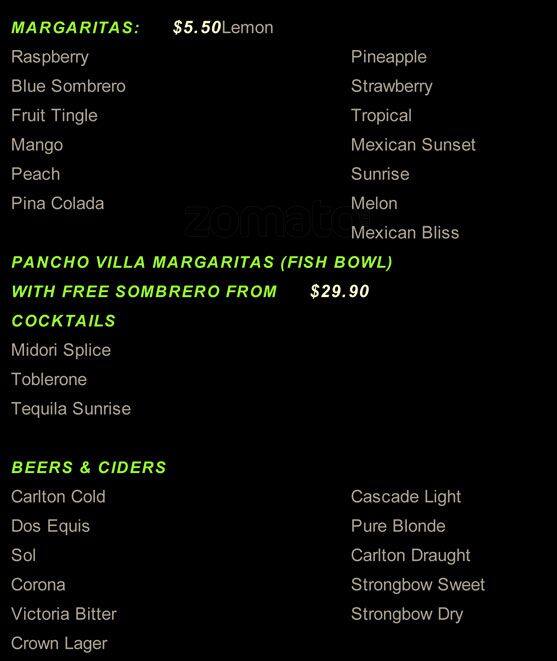 Menu at Mexican Cantina restaurant, Narre Warren, 1 Rebound Ct