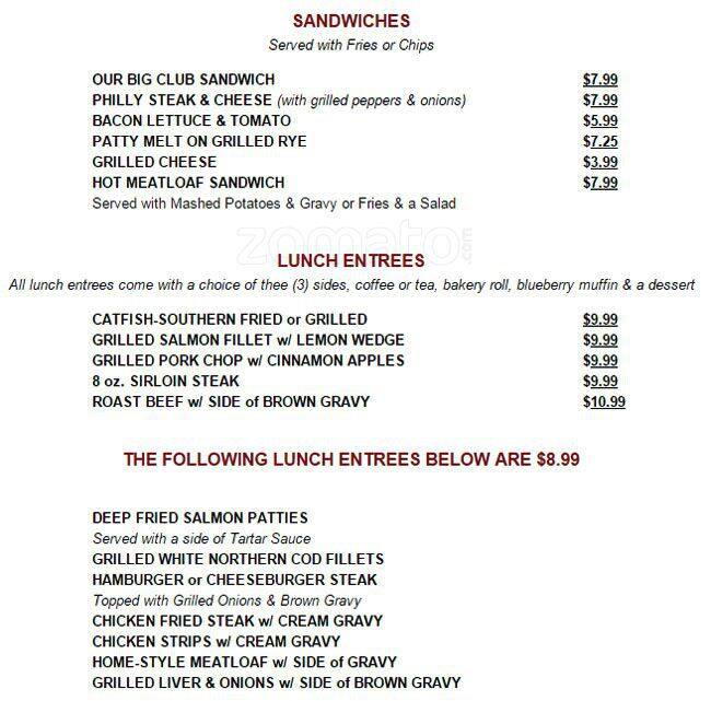 Menu at Ye Olde Pancake Station restaurant, Amarillo