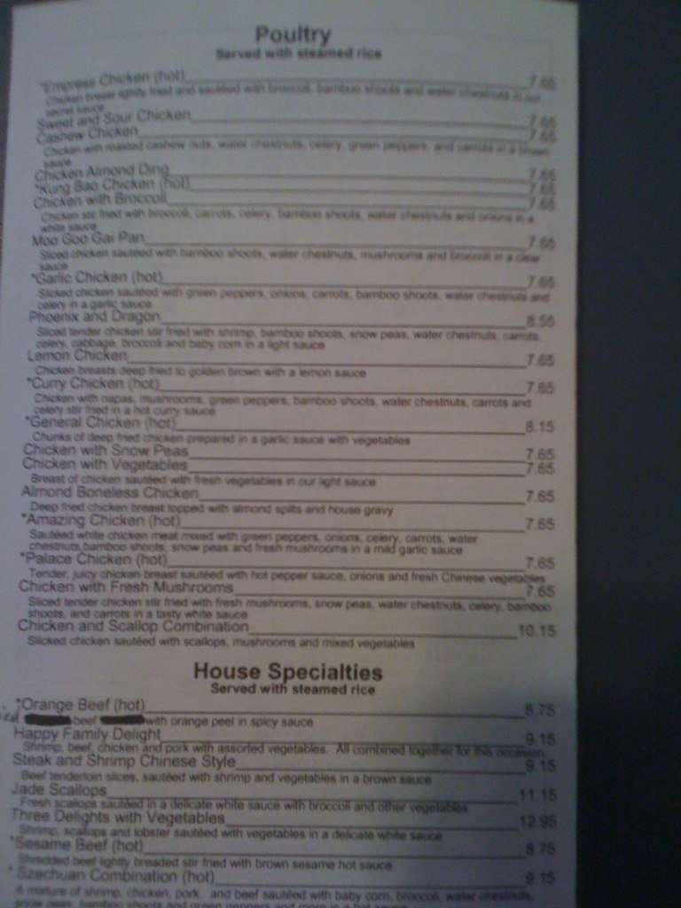 Menu at Peking Inn restaurant, Byron Center