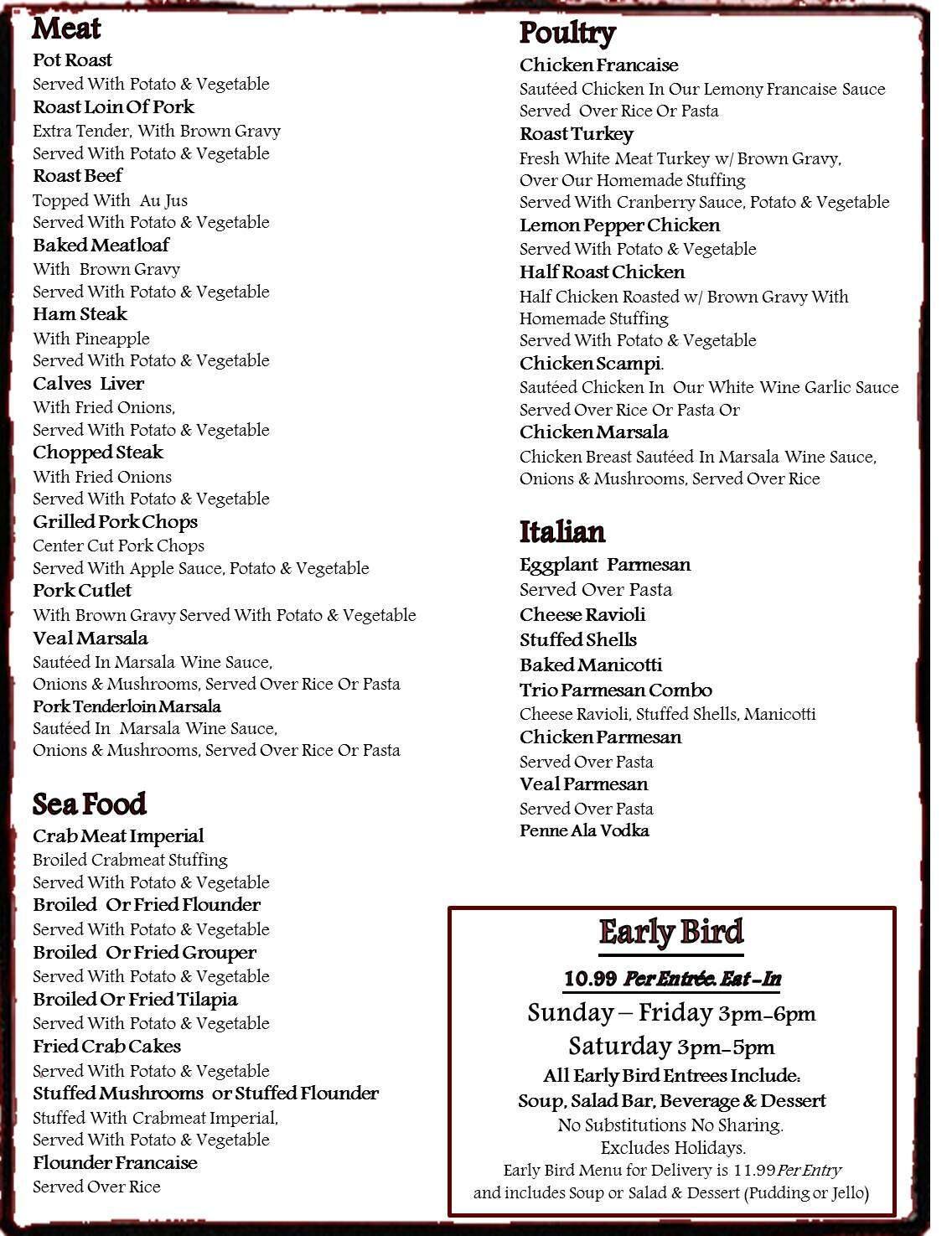 Menu at Corner Post Diner restaurant, Brick, Hooper Ave