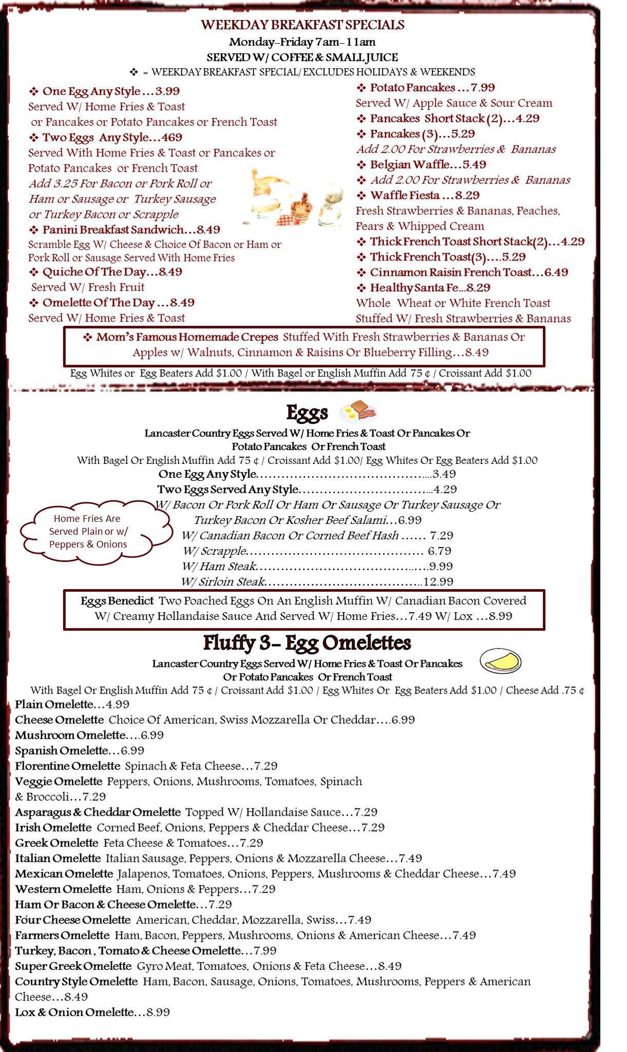 Menu at Corner Post Diner restaurant, Brick, Hooper Ave