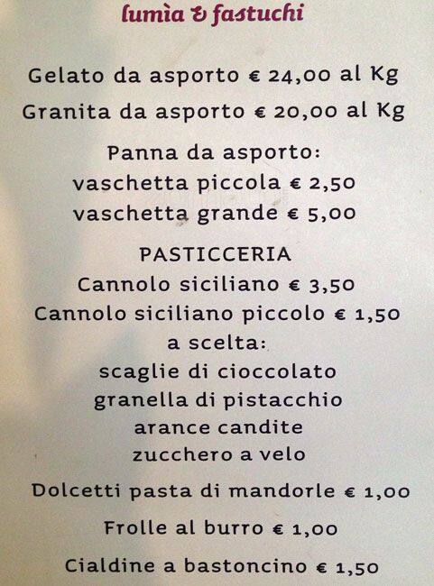 Menu di Lumìa & Fastuchi 