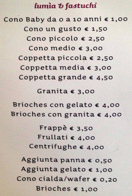 Menu di Lumìa & Fastuchi 
