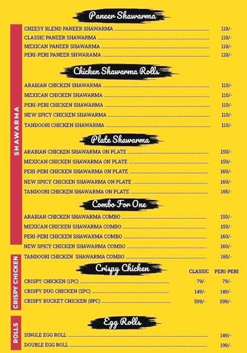 Menu of Absolute Shawarma, Sarjapur Road, Bangalore