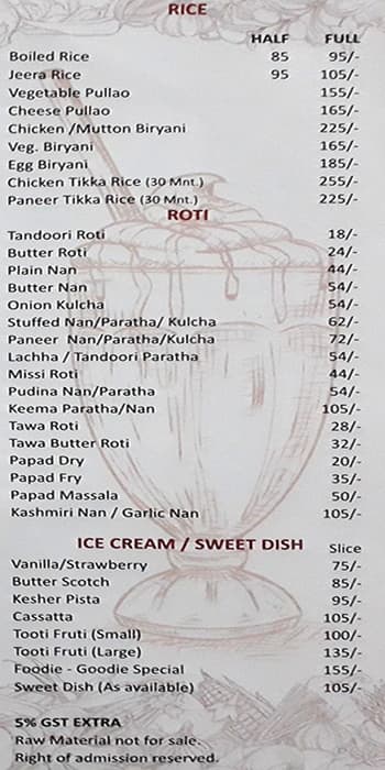 The Foodie Goodie Restaurant menu