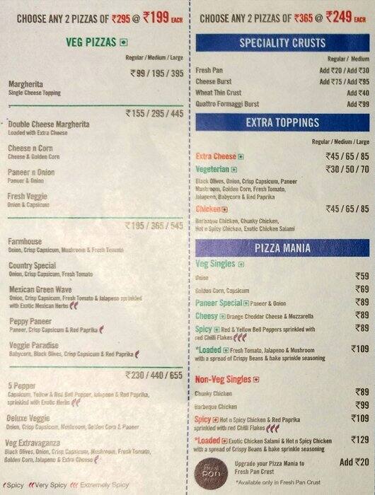 Domino's Pizza Menu, Menu for Domino's Pizza, Kendranagar, Vadodara