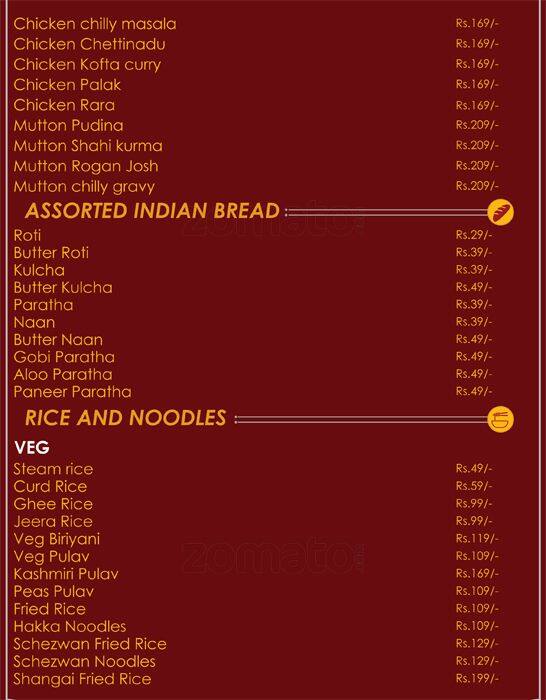 Menu at Golden Grill, Bengaluru, Sri Krishna International Hotel