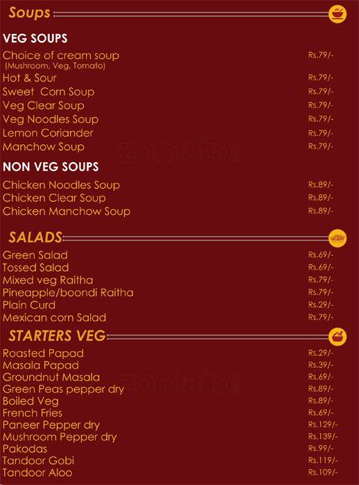 Menu at Golden Grill, Bengaluru, Sri Krishna International Hotel