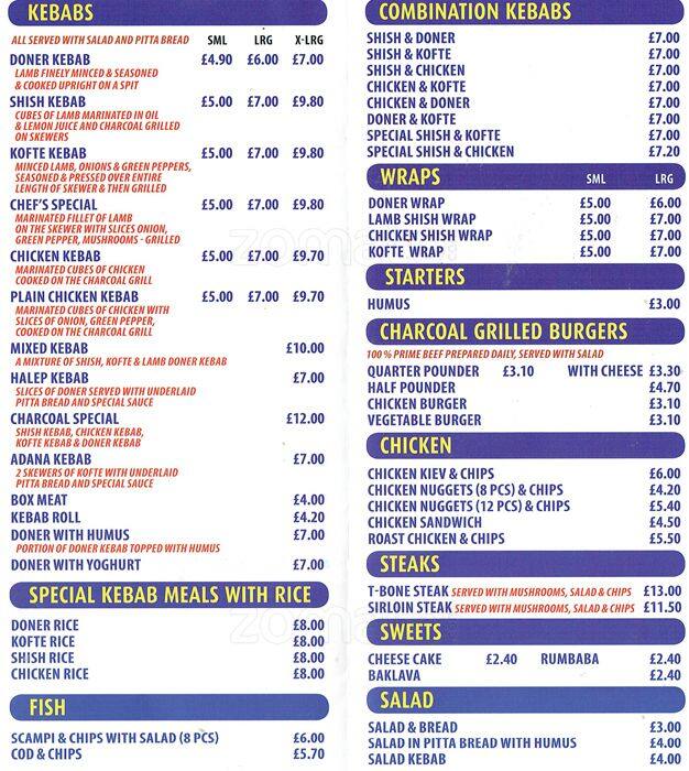 Menu at West Wickham Charcoal Grill fast food, West Wickham, 111 Station Rd