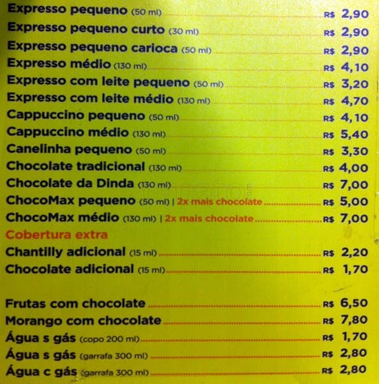 Chocolates Brasil Cacau cardápio