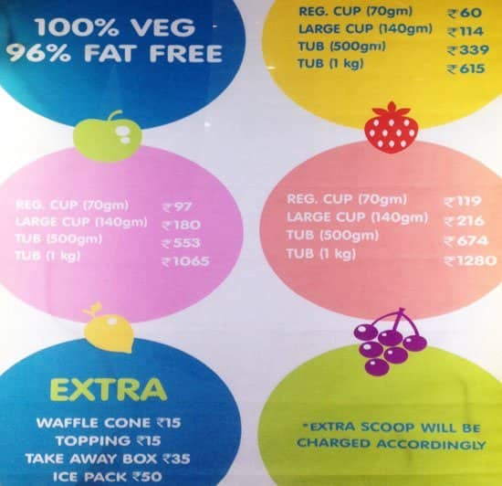 Gelato Vinto menu