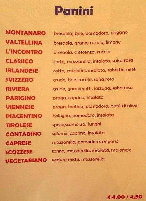 Menu di Bar L'incontro 