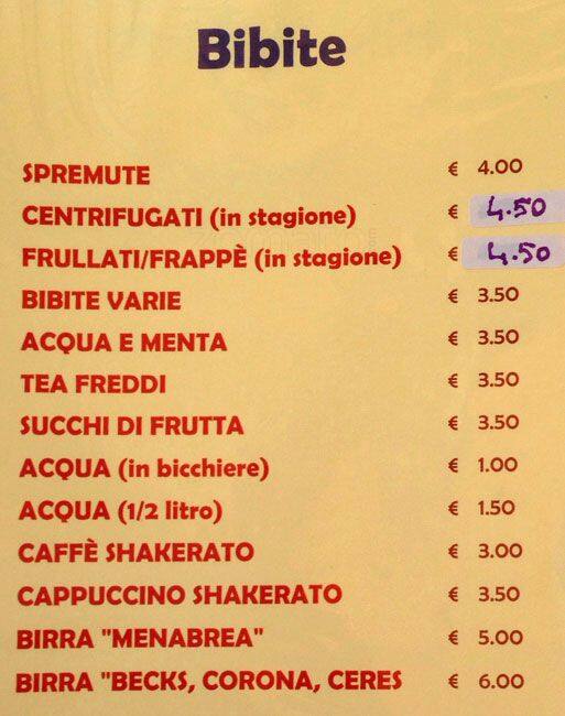 Menu di Bar L'incontro 