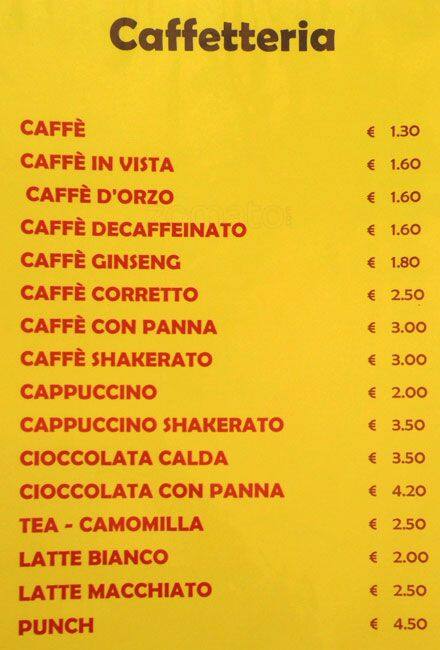 Menu di Bar L'incontro 