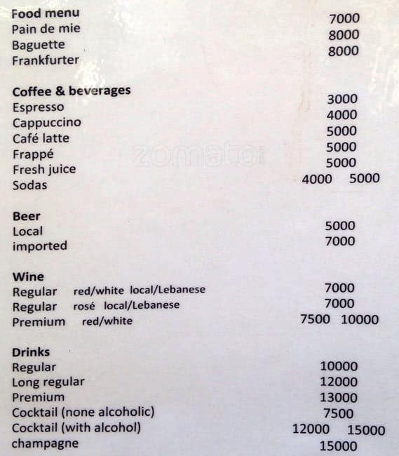 Torino Express Menu, Menu for Torino Express, Gemmayze, Beirut District