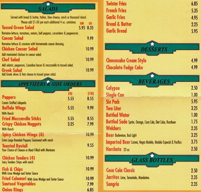 Menu at Americana pizzeria, San Pablo