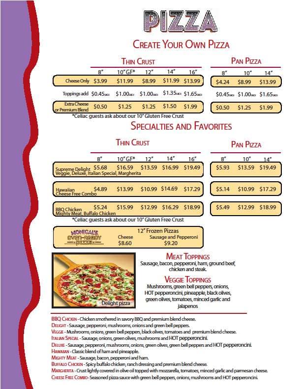 Monical S Pizza Menu Menu For Monical S Pizza Northwest Indianapolis