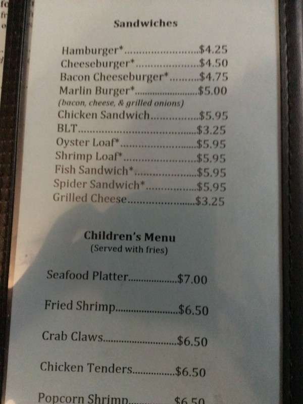 Menu at Blue Marlin Restaurant, Fairhope