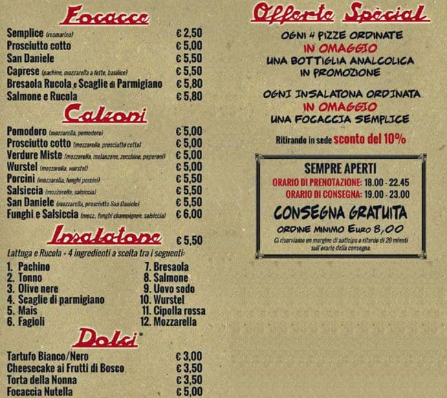 Menu di Pizza Special Roma Cipro 