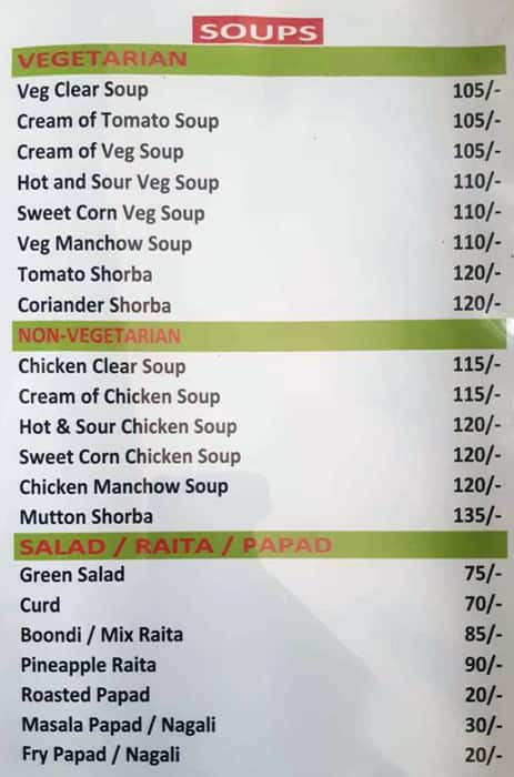 Nishant Park Restaurant menu