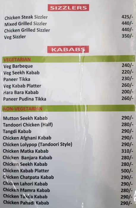 Nishant Park Restaurant menu